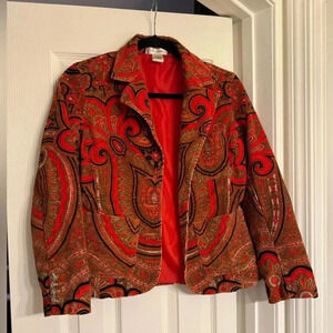 Isaac Mizrahi Red Cotton Paisley Blazer Jacket Size S